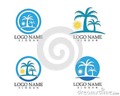 Wave beach holidays logo design template Vector Illustration