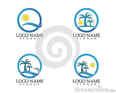 Wave beach holidays logo design template Vector Illustration