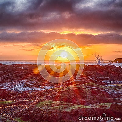 Wave Break at Sunrise Stock Photo