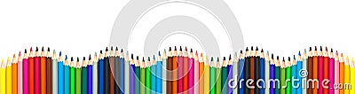 Wave of colorful wooden pencils isolated on white, panoramic background, back to school concept Stock Photo