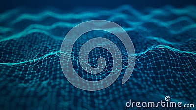 Wave 3d. Wave of particles. Abstract Blue Geometric Background. Big data visualization. Data technology abstract futuristic Cartoon Illustration