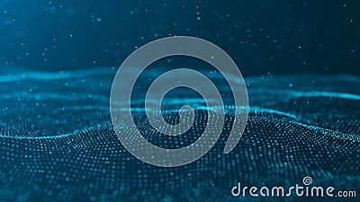 Wave 3d. Wave of particles. Abstract Blue Geometric Background. Big data visualization. Data technology abstract futuristic Cartoon Illustration