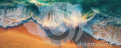 Wave Dynamics Abstract Aerial Ocean View with Crashing Waves. Generative AI Stock Photo