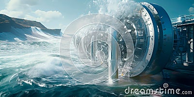 wave energy converter harnessing the power of ocean waves to generate renewable electricity. Generative Ai Stock Photo