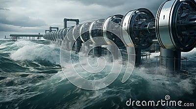 Wave energy converters in stormy sea Stock Photo