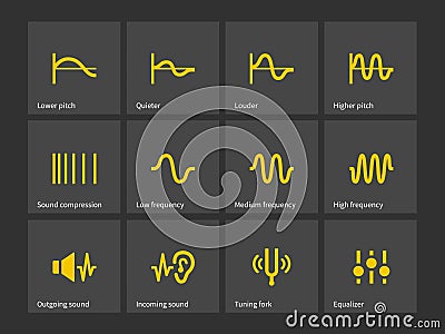 Wave and equalize audio icons. Vector Illustration