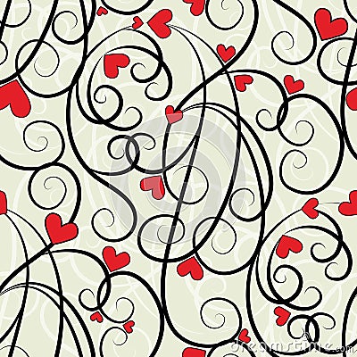 Wave floral heart seamless background Vector Illustration