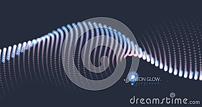 Wave of flowing particles over black. Blurred lights vector abstract background. Beautiful wave shaped array of glowing dots. Vector Illustration