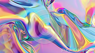 A wave of holographic textures flows in a surreal dance of pastel gradients, reflective of 2000s era digital art with a Stock Photo