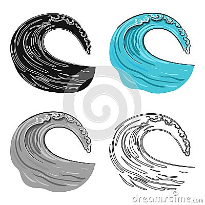 Wave icon in cartoon style isolated on white background. Surfing symbol stock vector illustration. Vector Illustration