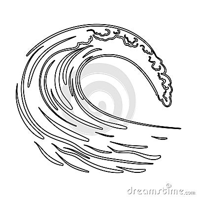 Wave icon in outline style isolated on white background. Surfing symbol stock vector illustration. Vector Illustration