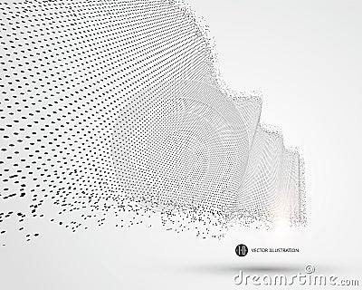 Wave-like pattern composed of particles, science and technology illustration. Vector Illustration