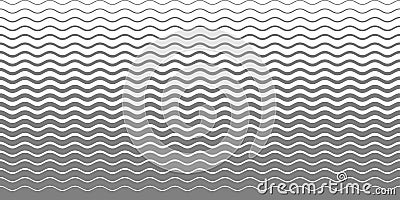 Wave line halftone gradation texture, black thick to thin wave stripe backdrop, stripe gradient background, repeating pattern Vector Illustration