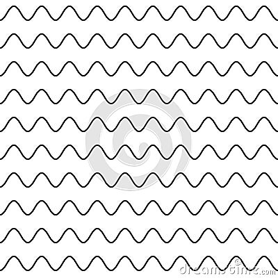 Wave line seamless pattern. Wavy thin stripes pattern. Black horizontal water curve lines texture. Simple monochrome Vector Illustration