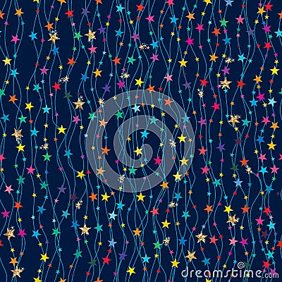 Wave line vertical colors star glitter seamless pattern Vector Illustration