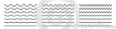 Wave line and wavy zigzag pattern lines. Vector black underlines, smooth end squiggly curvy squiggles Vector Illustration