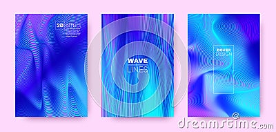 Wave Linear Poster. Neon Design Covers Set. Vector Illustration