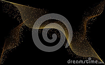 Abstract wave lines golden glitter background Vector Illustration