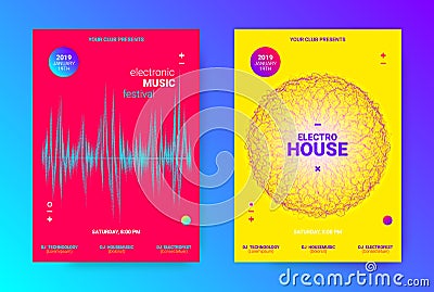 Wave Music Poster Concept. Electronic Sound Flyer. Vector Illustration