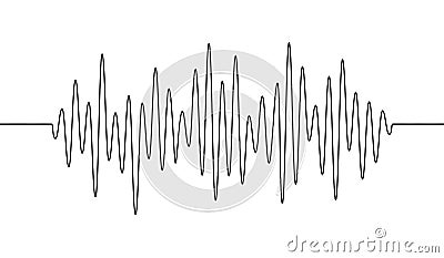 Wave one line. Continuous lines waves drawing. Art sound. Hand draw music. Outline audio icon. Concept voice. Sketch black record Vector Illustration
