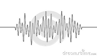 Wave one line. Continuous lines waves drawing. Art sound. Hand draw music. Outline audio icon. Concept voice. Sketch black record Vector Illustration