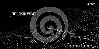 Wave of particles. Abstract background with a dynamic wave. Big data. Vector illustration Cartoon Illustration