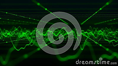 Wave of particles. Futuristic pattern of dots and lines on a dark background. Visualization of sound waves. Big data Vector Illustration