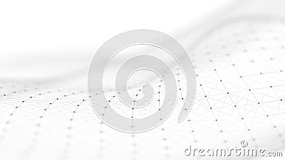 Wave of particles on white background. Network connection dots and lines. Digital background. 3d rendering Stock Photo