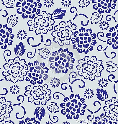Japanese Indigo Flower Curl Pattern Vector Illustration