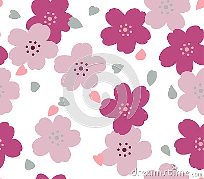 Japanese Cute Cherry Blossom Art Seamless Pattern Vector Illustration