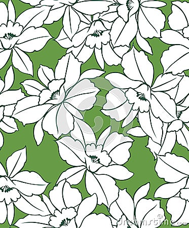 Japanese Tropical Flower Seamless Pattern Vector Illustration