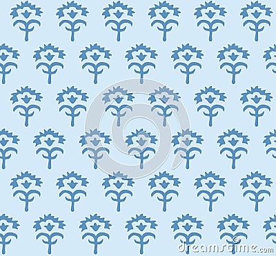 Japanese Blue Floral Seamless Pattern Vector Illustration