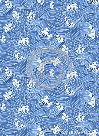 Japanese Ocean Wave Seamless Pattern Vector Illustration