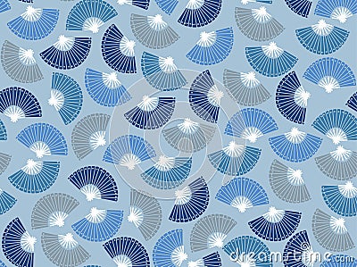 Japanese Blue Asian Fan Seamless Pattern Vector Illustration