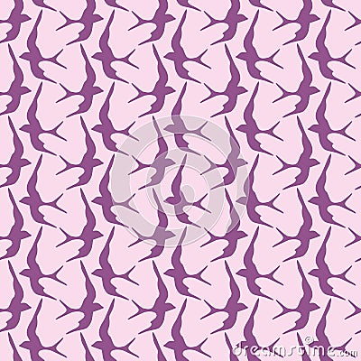 Japanese Purple Swallow Bird Seamless Pattern Vector Illustration