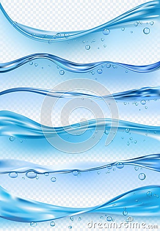 Wave realistic. Macro flowing liquid surface with drops and splashes vector waves illustrations Vector Illustration