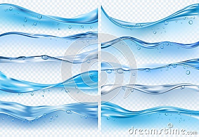 Wave realistic splashes. Liquid water surface with bubbles and splashes ocean or sea vector backgrounds Vector Illustration