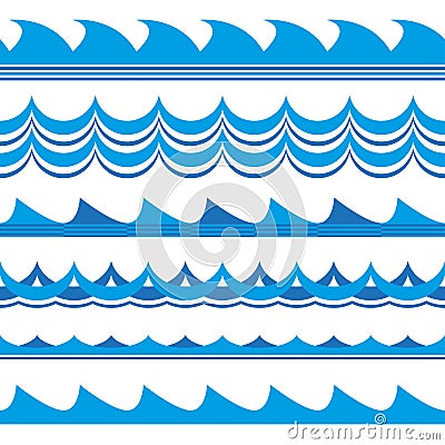 Wave set. Waves seamless pattern. Sea and ocean waves isolated on white background. Vector illustration. Vector Illustration