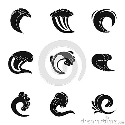 Wave shape icons set, simple style Vector Illustration