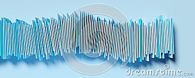 Wave shaped group of rotated blue, cyan and white cubes or boxes array on blue background with shadow, abstract modern minimal Cartoon Illustration
