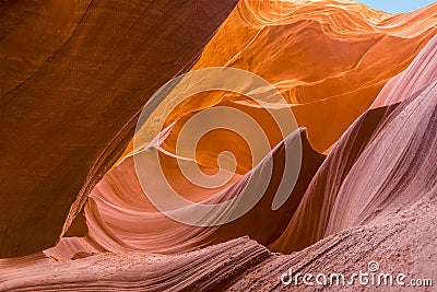 Wave shapes in the walls in lower Antelope Canyon, Page, Arizona Stock Photo