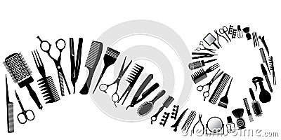 Wave from silhouettes of tools for the hairdresser Vector Illustration