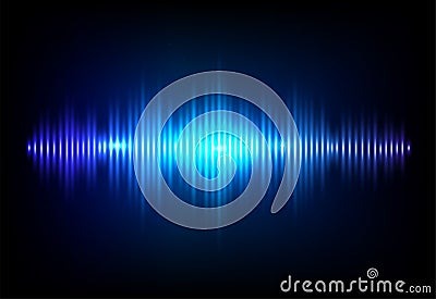 Wave sound neon vector background. Music flow soundwave design, light bright blue elements isolated on dark backdrop Vector Illustration