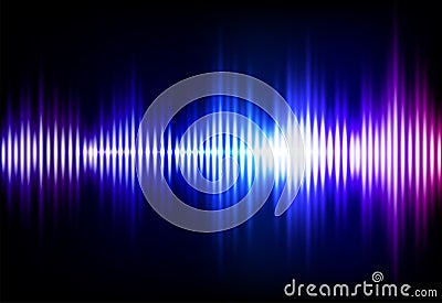 Wave sound neon vector background. Music flow soundwave design, light bright blue and purple elements isolated on dark Vector Illustration
