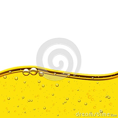 Wave of sunflower, olive oil, air bubbles in yellow liquid, carbonated drink. Vector Illustration