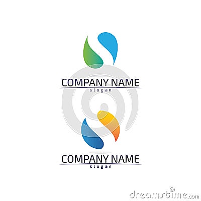 Wave and water droplet blue vector logo Stock Photo