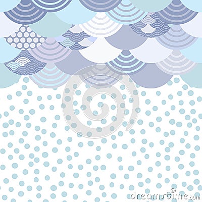 Wave white blue grey green colors card banner design for text, rain polka dot, abstract scales simple Nature background with Vector Illustration