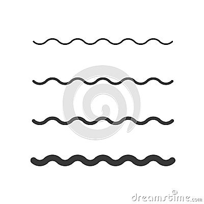 Wave zigzag line simple thin to thick element decor design vector or single ripple curve zig zag wiggly separator pictogram Vector Illustration