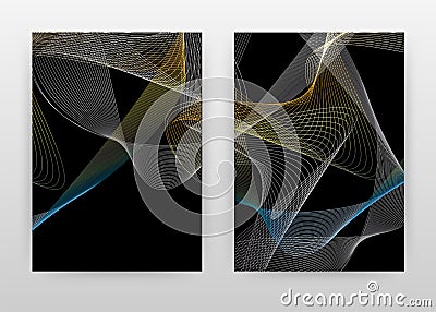 Waved lines yellow white abstract design of annual report, brochure, flyer, poster. Waved lines on black concept background vector Vector Illustration