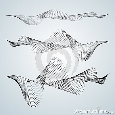 Waveform smooth curved lines Abstract design element Technological background with a line in waveform Set Stylization of a digital Vector Illustration